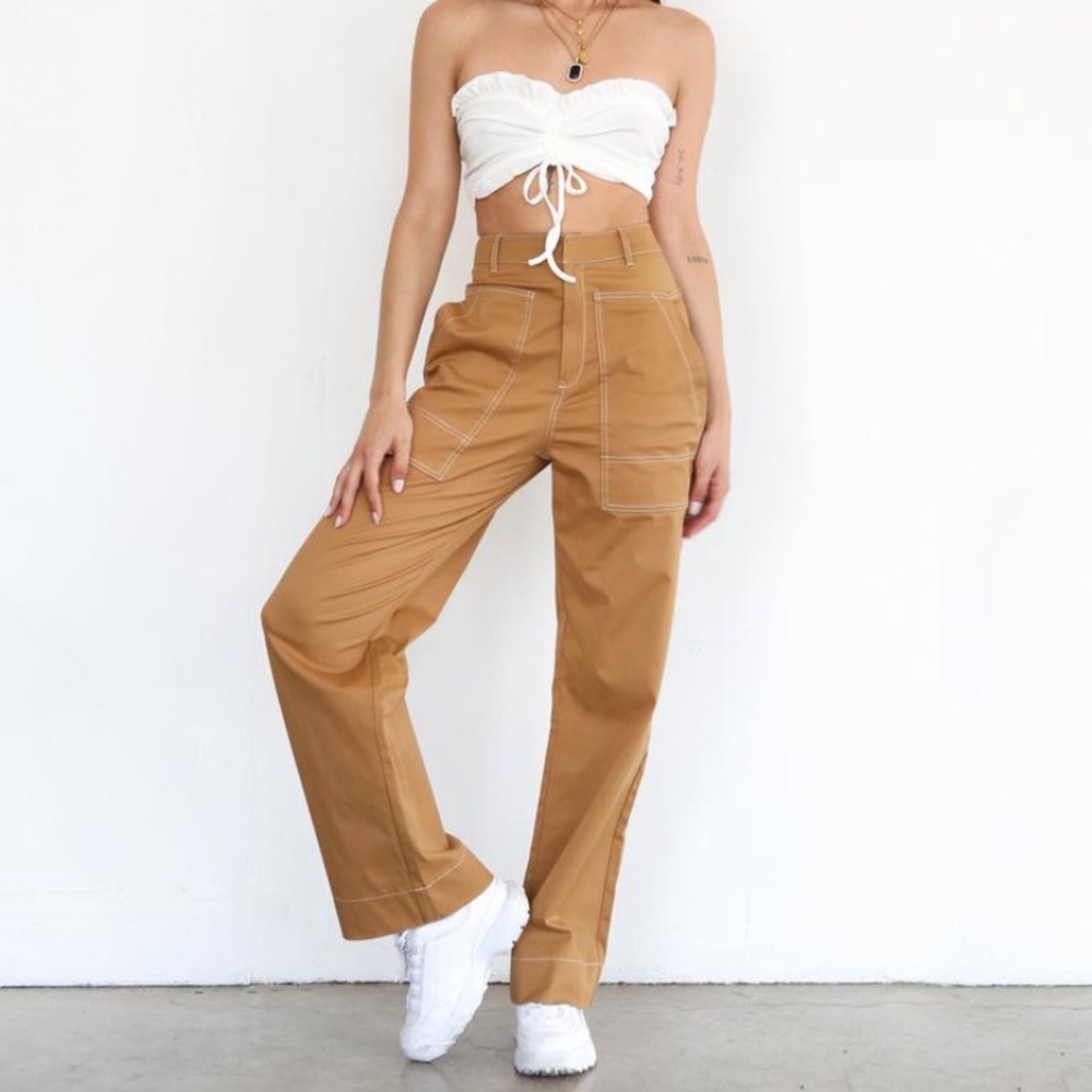 Tiger Mist Tan High-Waist Wide-Leg Utility Pants